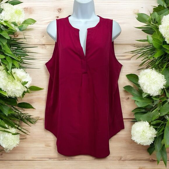 Banana Republic Magenta Sleeveless Blouse Sz L V-Neck Layering Career Office - Picture 1 of 5